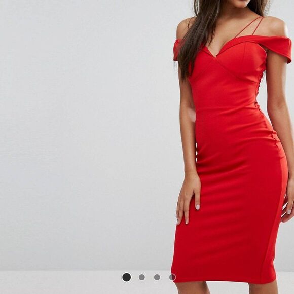 Rare London Dresses & Skirts - Rare London Women's Off Shoulder Cocktail Red Bardot Cord Strap Dress Size US 4